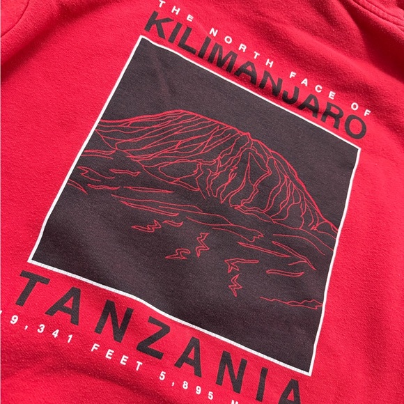 The North Face Kilimanjaro Tanzania Red Hoodie Size S Graphic Sweatshirt - Picture 7 of 8